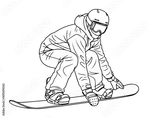 snowboarder on snowboard winter sport coloring page