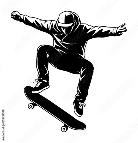 skateboarder silhouette doing a trick vector logo