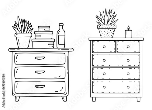 hand drawn doodle furniture chest of drawers vector set
