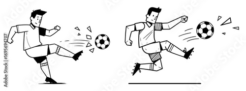soccer players kicking ball vector illustration