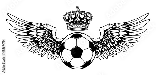 winged soccer ball with crown vector illustration