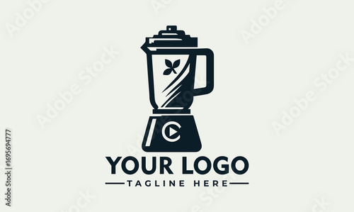 A stylized blender icon with a leaf detail, presented as a logo design.