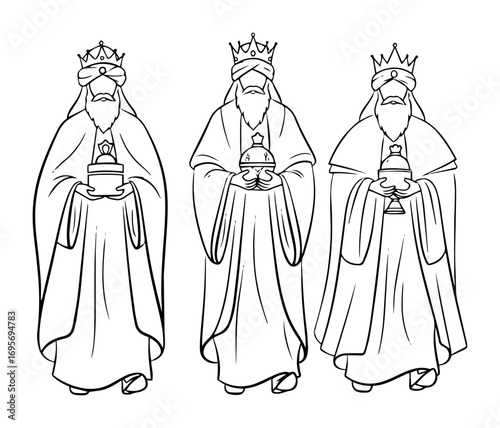 three wise men magi nativity scene coloring page vector