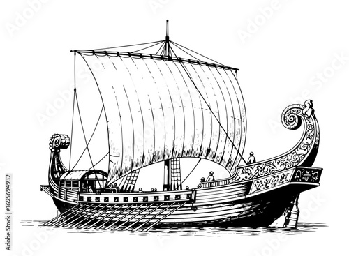 ancient viking longship drakkar sketch vector illustration
