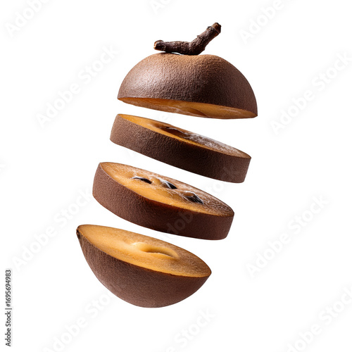Delicious Sapote Fruit Slices Levitation  Fresh Juicy and Exotic Tropical Treat