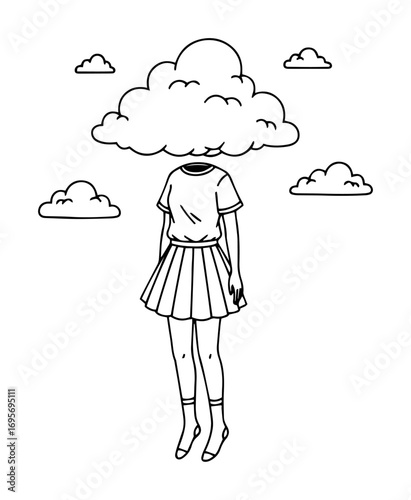 surreal girl with cloud head dreamy concept illustration