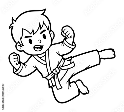 cartoon boy doing karate kick vector