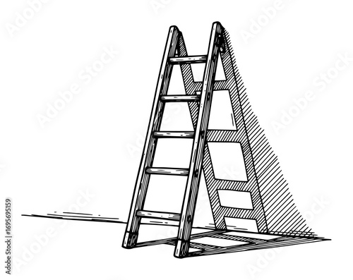 stepladder with shadow hand drawn sketch vector