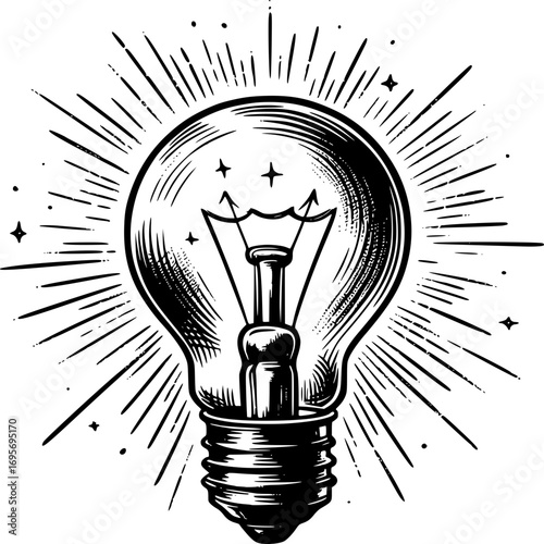 Enlightened Vision A Vintage Style Light Bulb Emitting Rays of Brilliance, Representing Ingenuity, Discovery, and the Dawn of New Projects