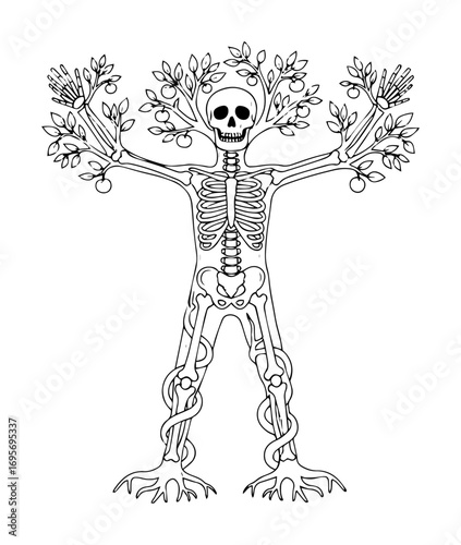 tree of life and death skeleton with branches vector