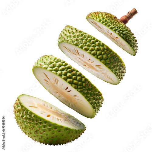 Fresh jackfruit slices falling transparent background a vibrant image of tropical fruit