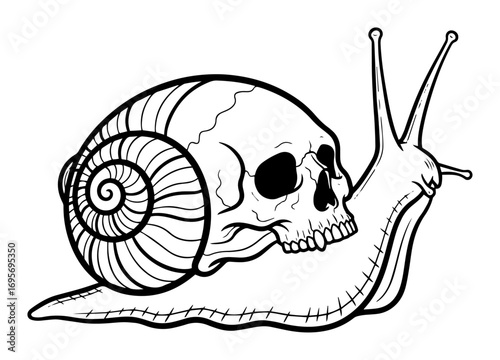 snail with a human skull shell tattoo vector art