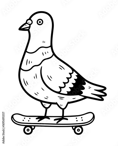funny cartoon pigeon riding a skateboard vector