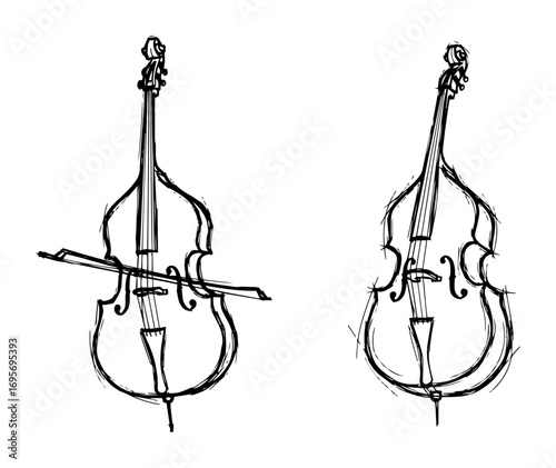 cello double bass music instrument sketch vector set