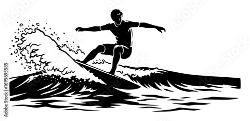 surfer riding ocean wave splash silhouette vector