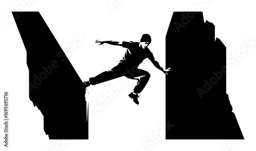 parkour athlete jumping between buildings silhouette