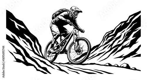 downhill mountain biking extreme sport vector illustration
