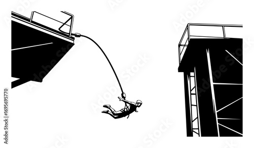 bungee jumping from a bridge extreme sport vector silhouette