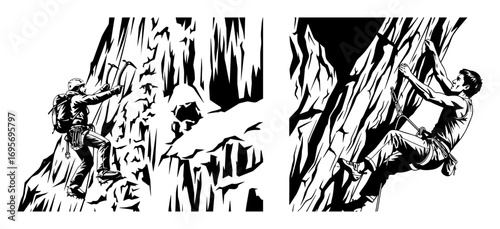 rock and ice climbing vintage vector illustration set