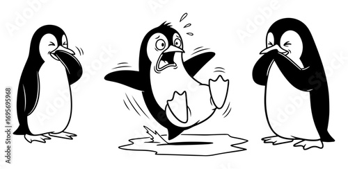 funny cartoon penguin slipping on ice vector