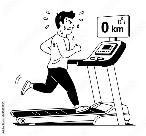 tired man on treadmill making no progress cartoon vector