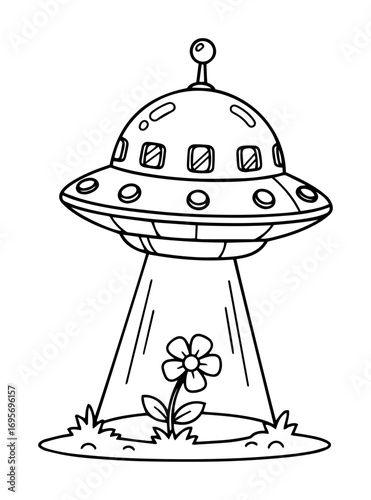 ufo spaceship beaming flower cute cartoon drawing