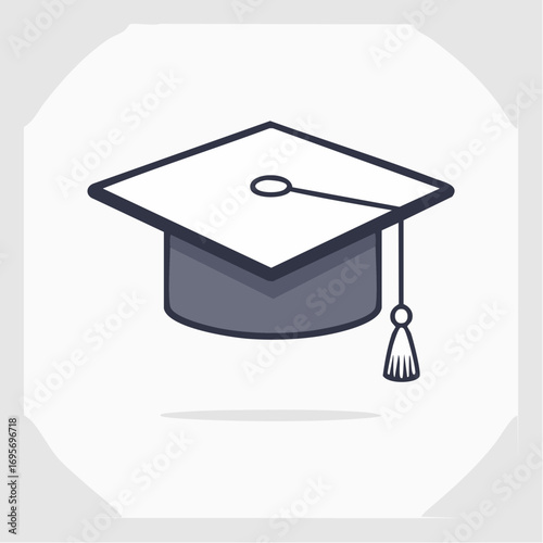 Simple flat line icon of a graduation cap with a tassel, symbolizing academic achievement and university education