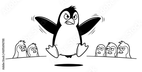 angry stomping cartoon penguin character vector