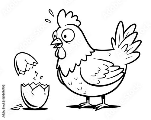 surprised cartoon chicken with hatching egg vector