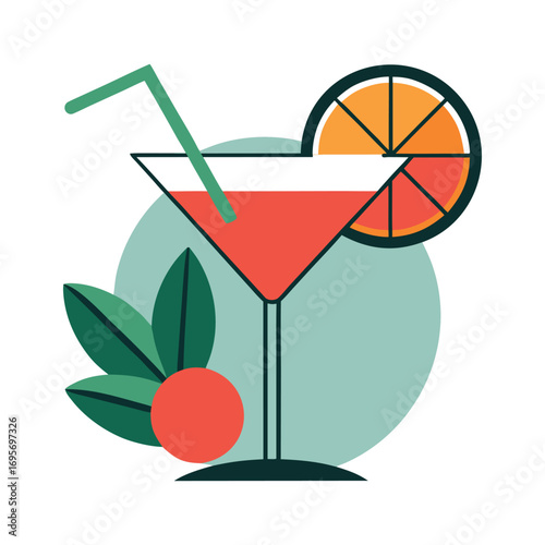 a cocktail with an orange slice and a straw