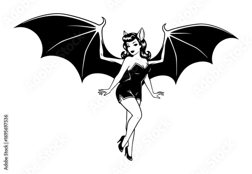 bat girl pin up style vector illustration