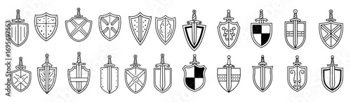 shield and badge set hand drawn vector