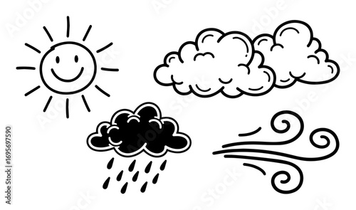 hand drawn weather doodle icons vector set