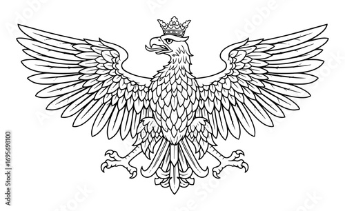 heraldic crowned eagle with spread wings line art
