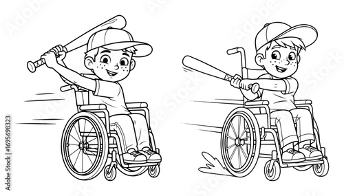 boys in wheelchairs playing baseball vector illustration