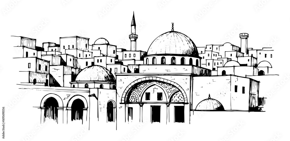 Fototapeta premium jerusalem old city hand drawn sketch vector illustration