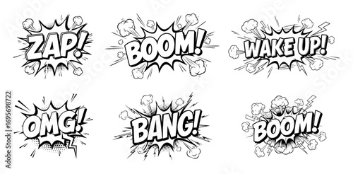 comic style sound effect text collection black and white