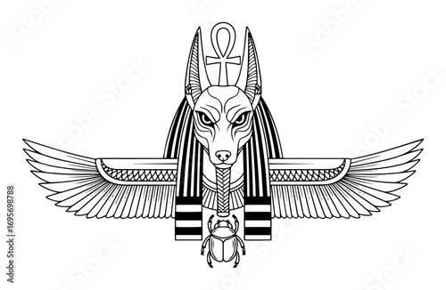 ancient egyptian god anubis with wings tattoo style