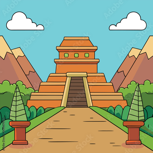 an illustration of a Mexican temple