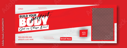Dynamic fitness advertisement with bold text promoting body transformation and a silhouette of a muscular person