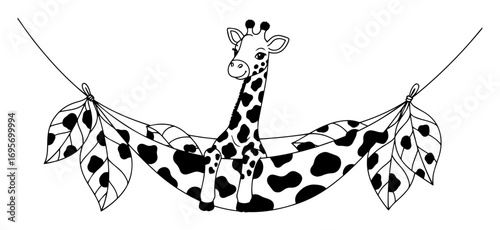 cute cartoon giraffe relaxing in a hammock coloring page