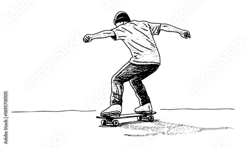 skateboarder riding skateboard hand drawn sketch vector