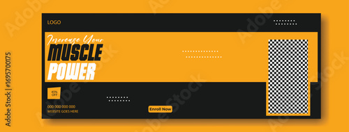 Dynamic graphic design with a powerful muscular man in a dark silhouette against a vibrant orange background