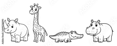 cartoon african animals set vector illustration