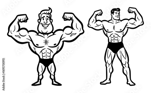 cartoon muscular man flexing arms vector illustration