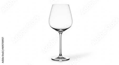Clear glass wine goblet, showcasing a simple, elegant design.
