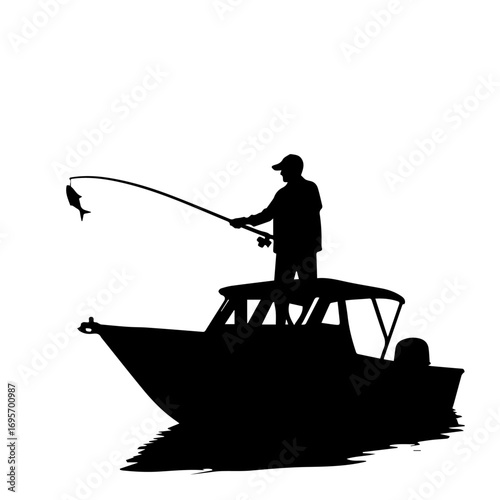 fisherman on the boat, silhouette, boat, vector, illustration, water, fishing, sea, black, fish, sport, fisherman, cartoon, people, helicopter, ship, art, airplane, ocean, business, air, nature, lake,