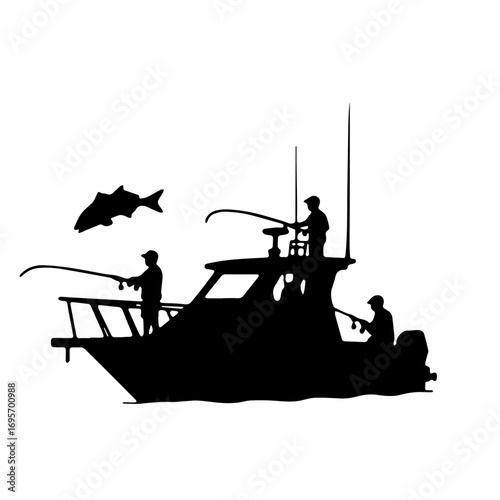 fisherman on the boat, silhouette, boat, vector, illustration, water, fishing, sea, black, fish, sport, fisherman, cartoon, people, helicopter, ship, art, airplane, ocean, business, air, nature, lake,
