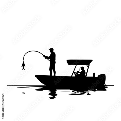 fisherman on the boat, silhouette, boat, vector, illustration, water, fishing, sea, black, fish, sport, fisherman, cartoon, people, helicopter, ship, art, airplane, ocean, business, air, nature, lake,