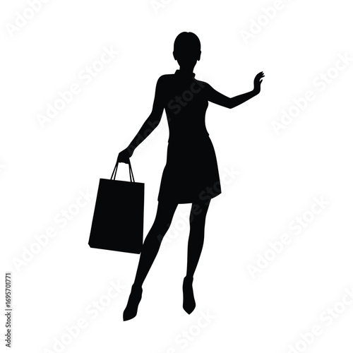 Silhouette of a stylish woman holding shopping bags ready for a fashionable outing
